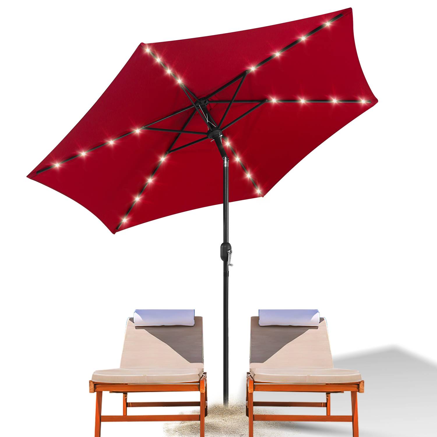 Sonnenschirm Ampelschirm 270 cm mit LED Solar, um 30° knickbar, UV-Schutz, Kurbel - Rot - Gartenschirm Marktschirm Kurbelschirm