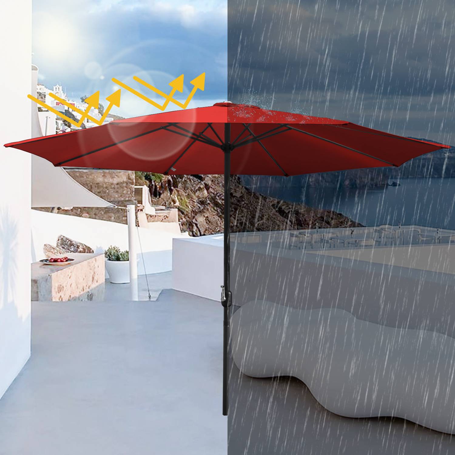 Sonnenschirm Ampelschirm 270 cm mit LED Solar, um 30° knickbar, UV-Schutz, Kurbel - Rot - Gartenschirm Marktschirm Kurbelschirm