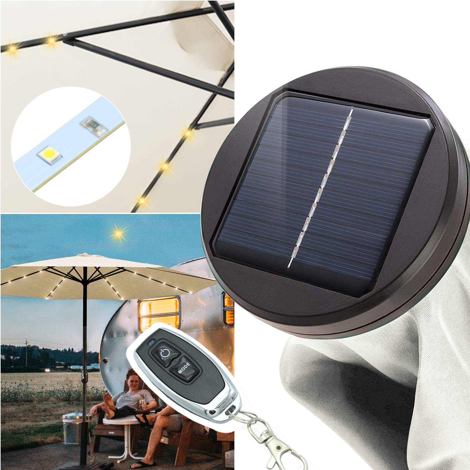 Sonnenschirm Ampelschirm 270 cm mit LED Solar, um 30° knickbar, UV-Schutz, Kurbel - Beige - Gartenschirm Marktschirm Kurbelschirm
