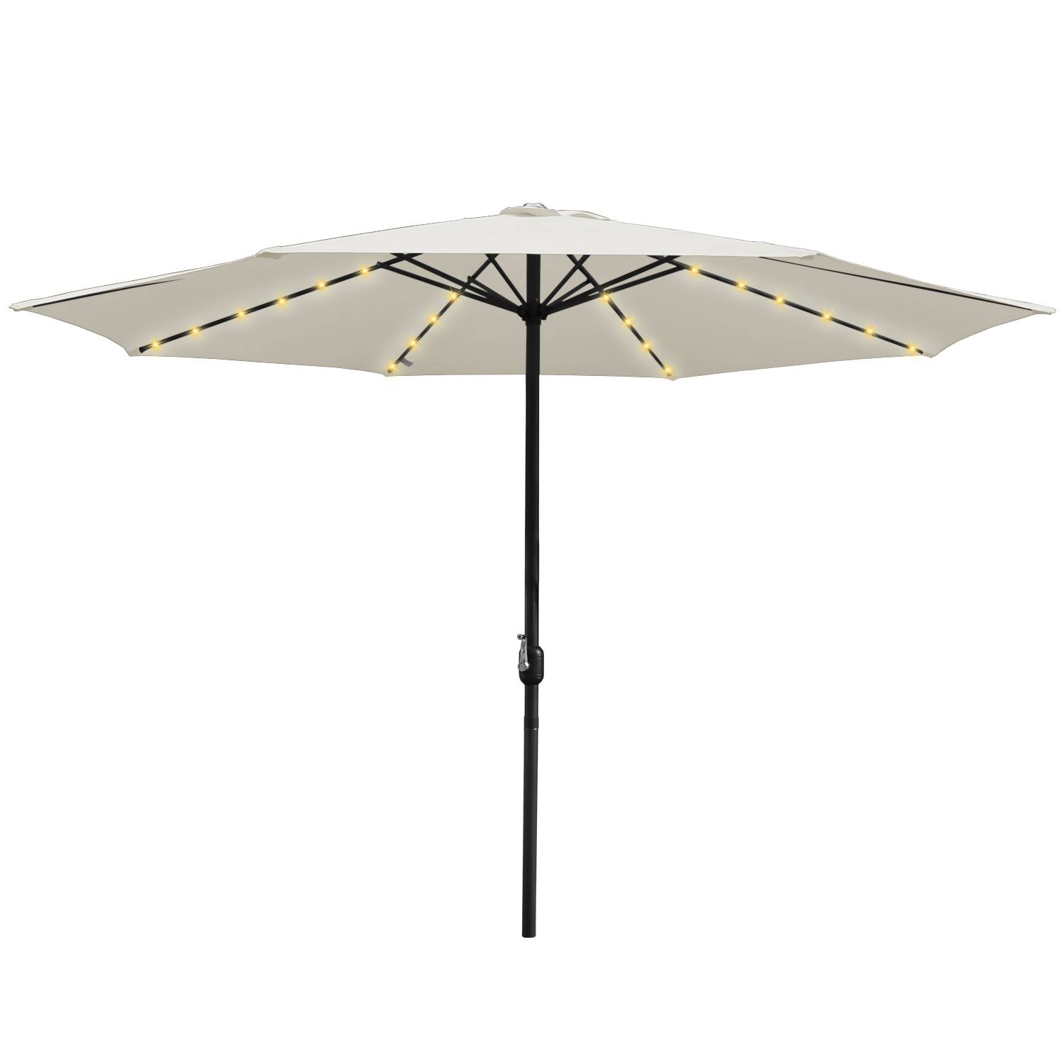 Sonnenschirm Ampelschirm 350 cm mit LED Solar, UV-Schutz, Kurbel - Beige - Gartenschirm Marktschirm Kurbelschirm
