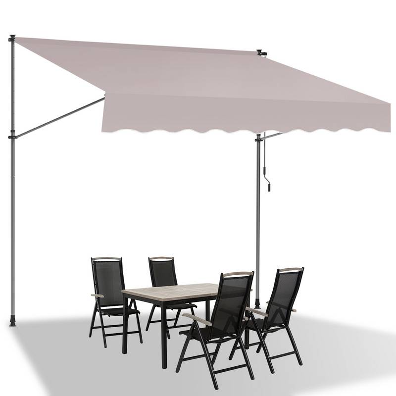 Klemmmarkise 300x120cm Markise Höhenverstellbare Balkonmarkise mit Handkurbel Sonnenschutz ohne Bohren für Terrasse und Balkon Beige