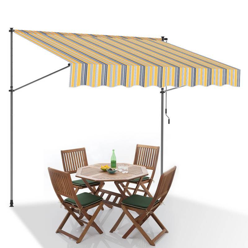 Klemmmarkise 350x120cm Markise Höhenverstellbare Balkonmarkise mit Handkurbel Sonnenschutz ohne Bohren für Terrasse und Balkon Gelb Blau