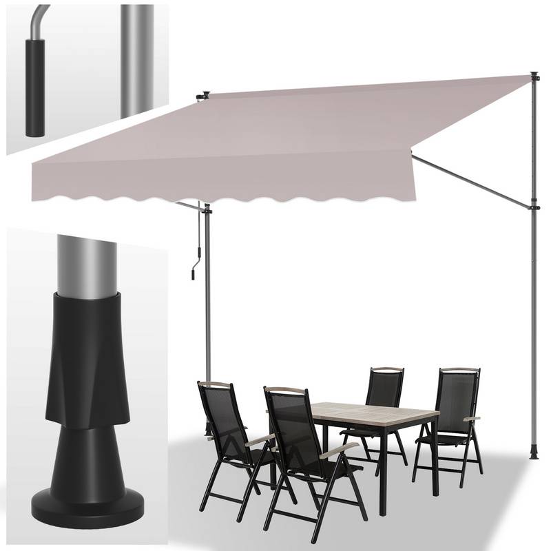 Klemmmarkise 200x120cm Markise Höhenverstellbare Balkonmarkise mit Handkurbel Sonnenschutz ohne Bohren für Terrasse und Balkon Beige