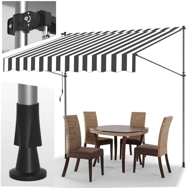Klemmmarkise 250x120cm Markise Höhenverstellbare Balkonmarkise mit Handkurbel Sonnenschutz ohne Bohren für Terrasse und Balkon Grau Weiß