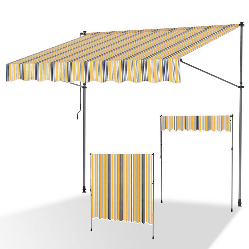 Klemmmarkise 250x120cm Markise Höhenverstellbare Balkonmarkise mit Handkurbel Sonnenschutz ohne Bohren für Terrasse und Balkon Gelb Blau