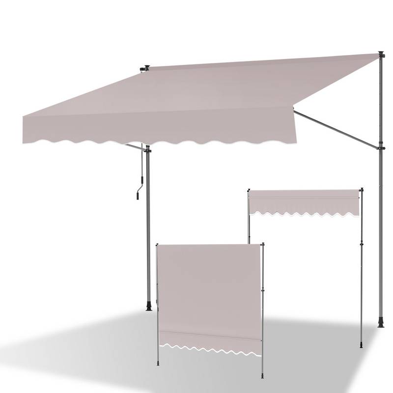 Klemmmarkise 250x120cm Markise Höhenverstellbare Balkonmarkise mit Handkurbel Sonnenschutz ohne Bohren für Terrasse und Balkon Beige