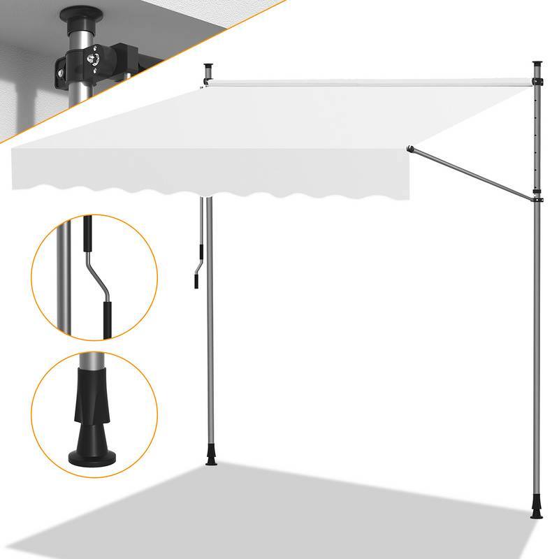 Klemmmarkise 400x120cm Markise Höhenverstellbare Balkonmarkise mit Handkurbel Sonnenschutz ohne Bohren für Terrasse und Balkon Creme