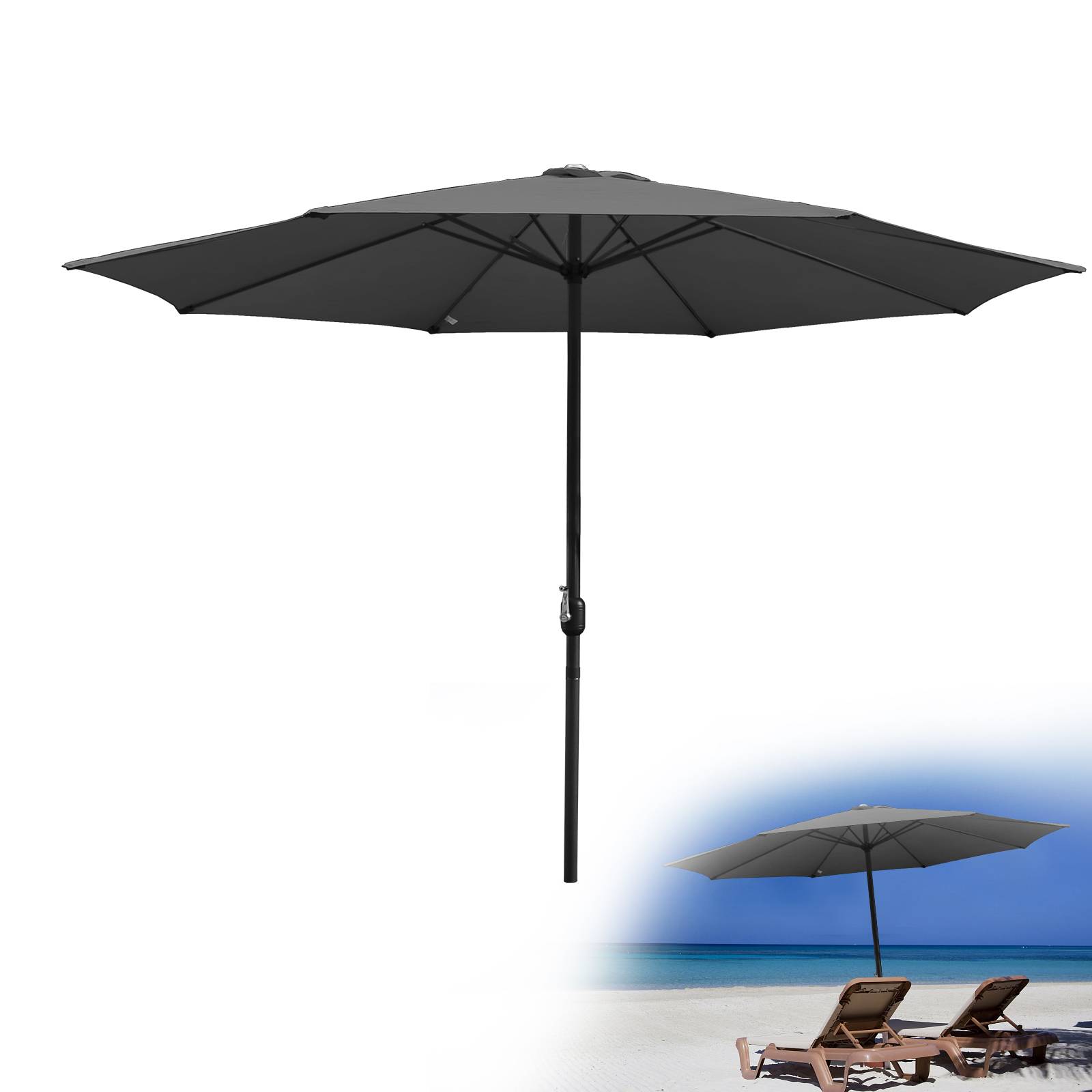 Sonnenschirm Rund,Kurbel Knickbar Eisen Balkonschirm Marktschirm,350cm,Grau