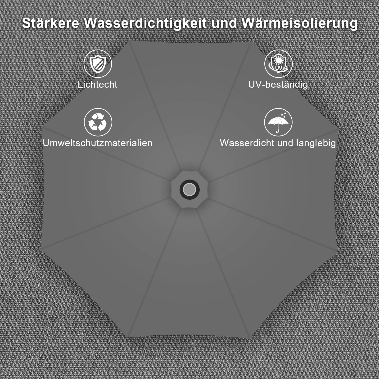 Sonnenschirm Ø350cm inkl. LED Gartenschirm 360° drehbar Terrassenschirm Ampelschirm Marktschirm Strandschirm - mit LED - Grau