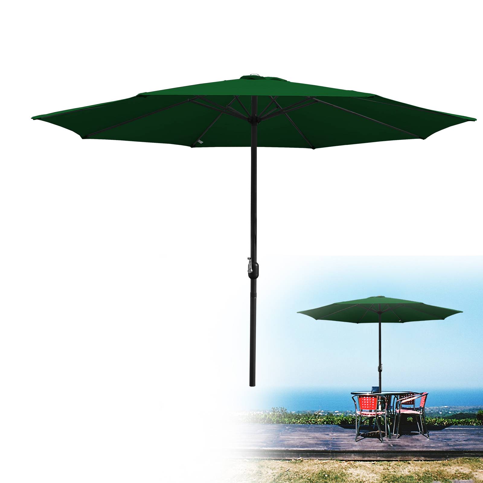 Sonnenschirm Rund,Kurbel Knickbar Eisen Balkonschirm Marktschirm,350cm,Grün