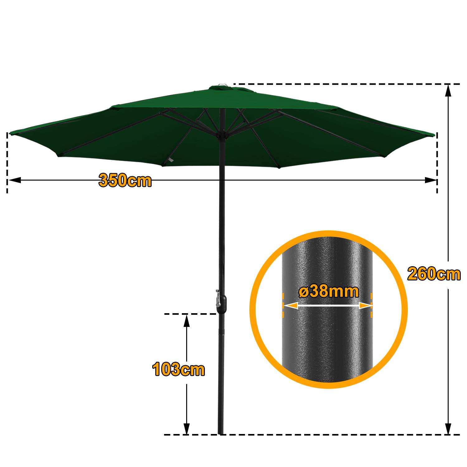 Sonnenschirm Rund,Kurbel Knickbar Eisen Balkonschirm Marktschirm,350cm,Grün