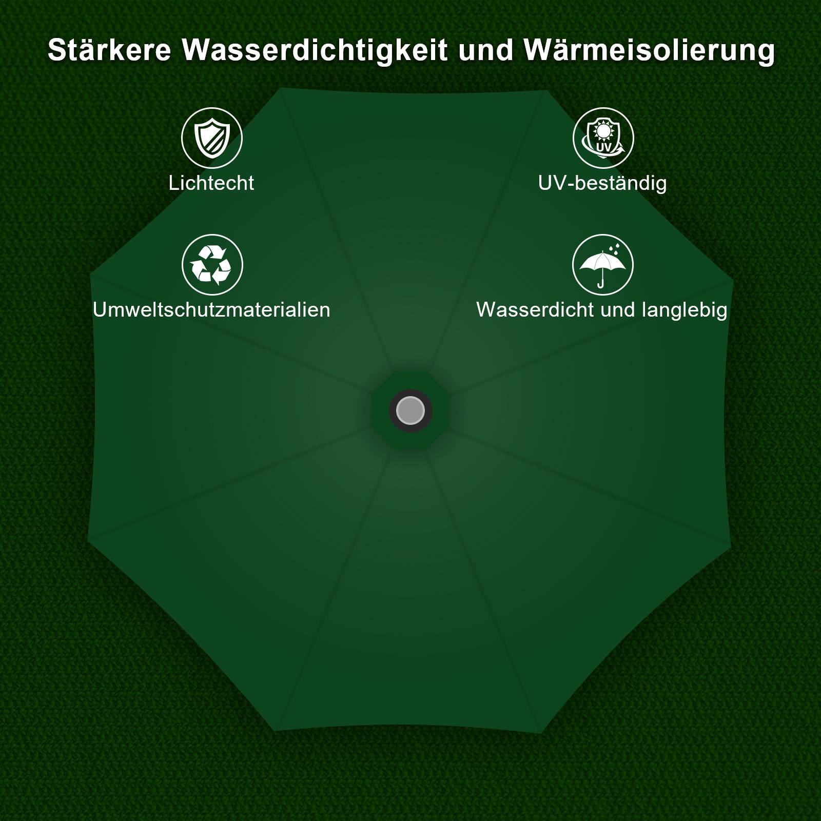 Sonnenschirm Rund,Kurbel Knickbar Eisen Balkonschirm Marktschirm,LED,350cm,Grün