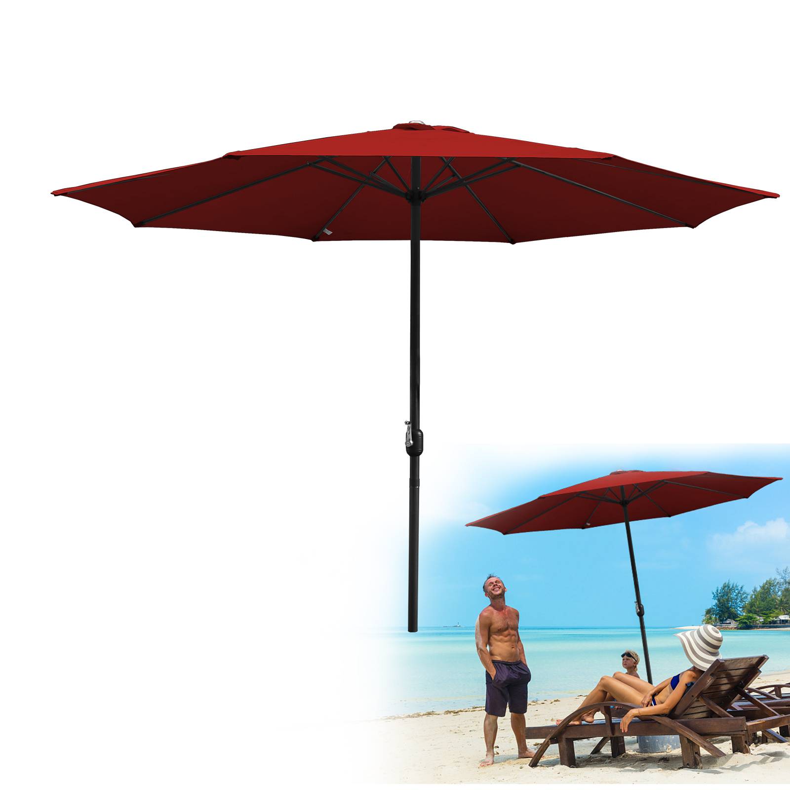 Sonnenschirm Rund,Kurbel Knickbar Eisen Balkonschirm Marktschirm,350cm,Rot
