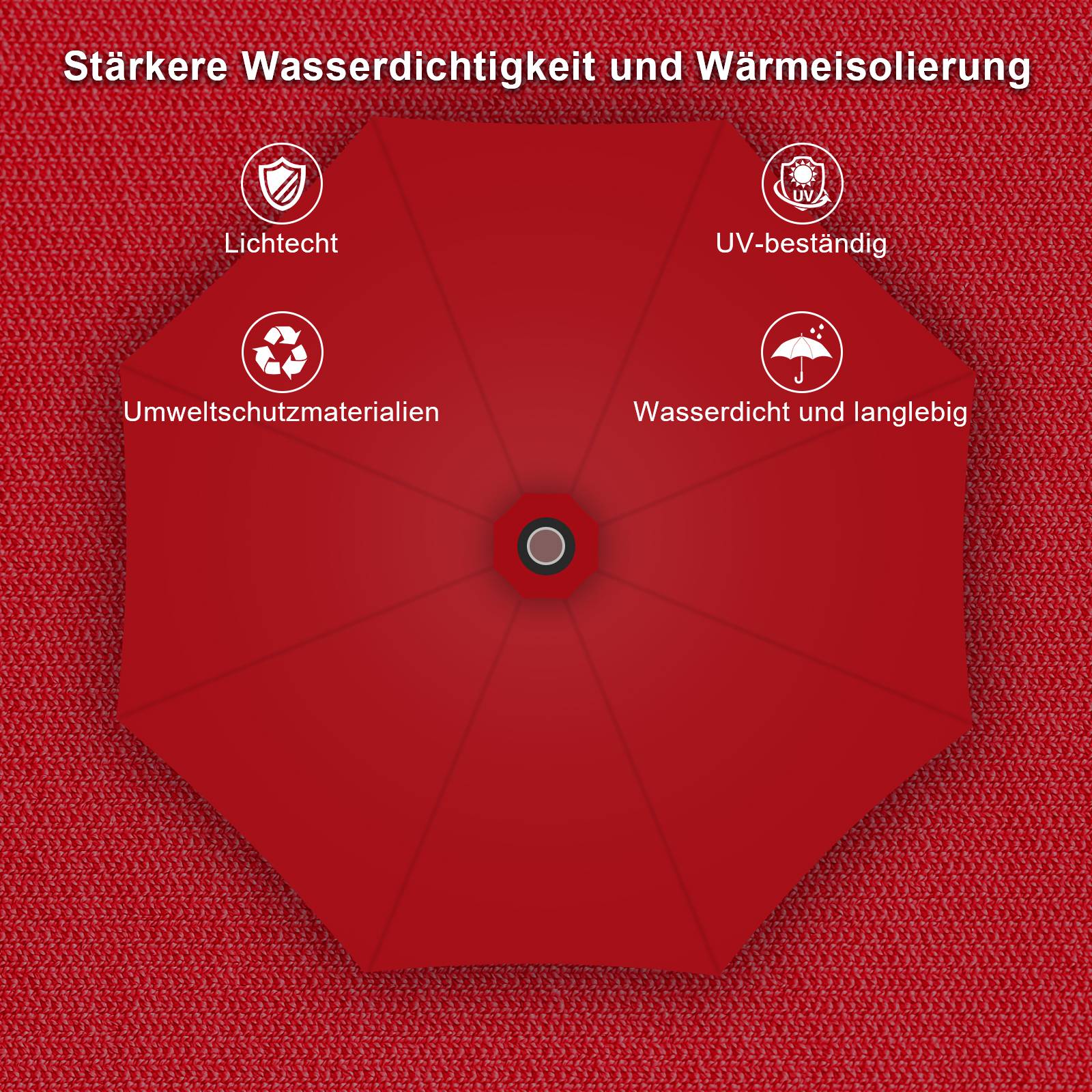 Sonnenschirm Rund,Kurbel Knickbar Eisen Balkonschirm Marktschirm,LED,350cm,Rot