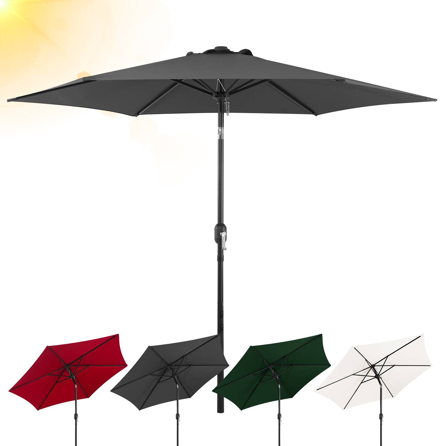 Sonnenschirm Rund,Kurbel Knickbar Eisen Balkonschirm Marktschirm,neigbar,270cm,Grau