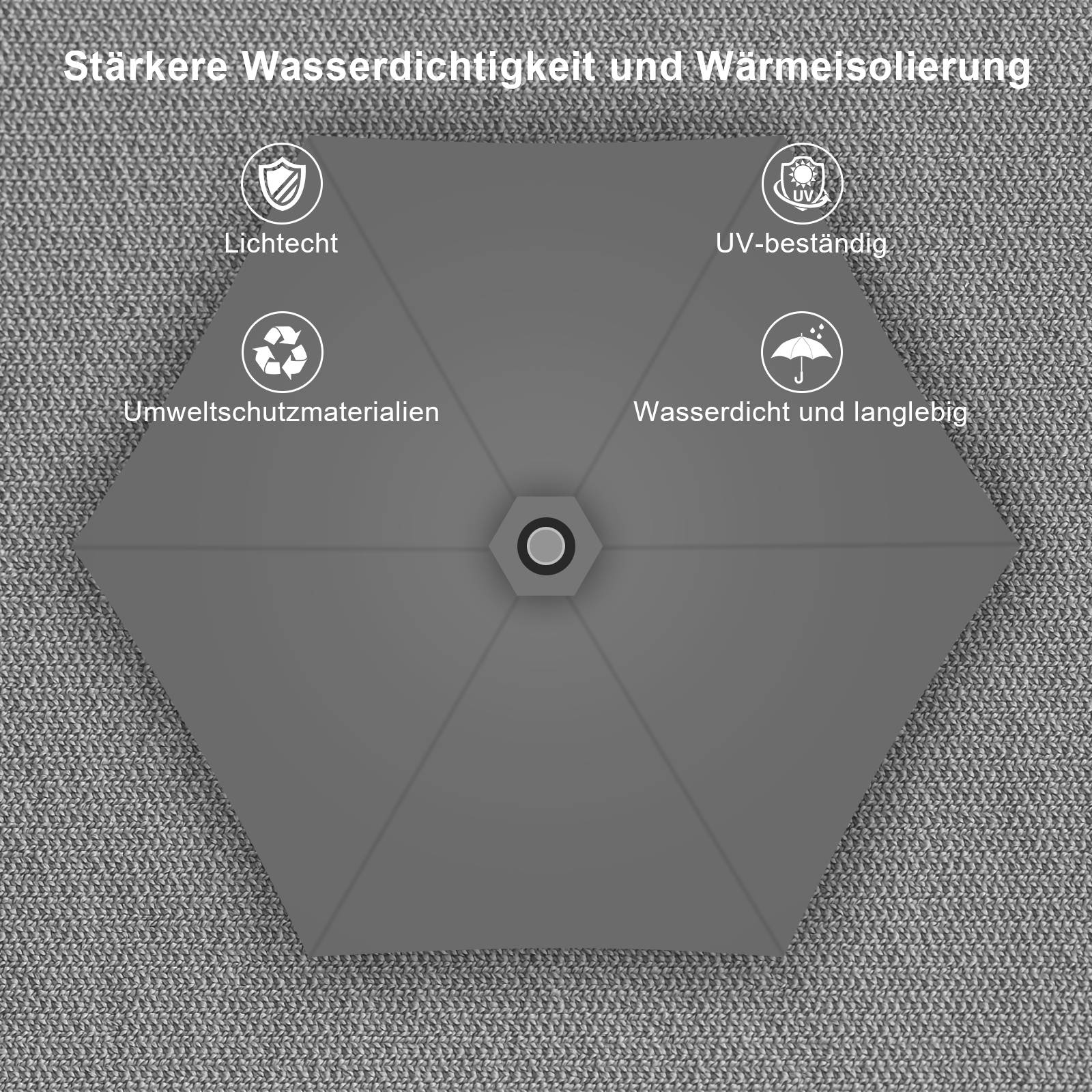 Sonnenschirm Rund,Kurbel Knickbar Eisen Balkonschirm Marktschirm,neigbar,270cm,Grau