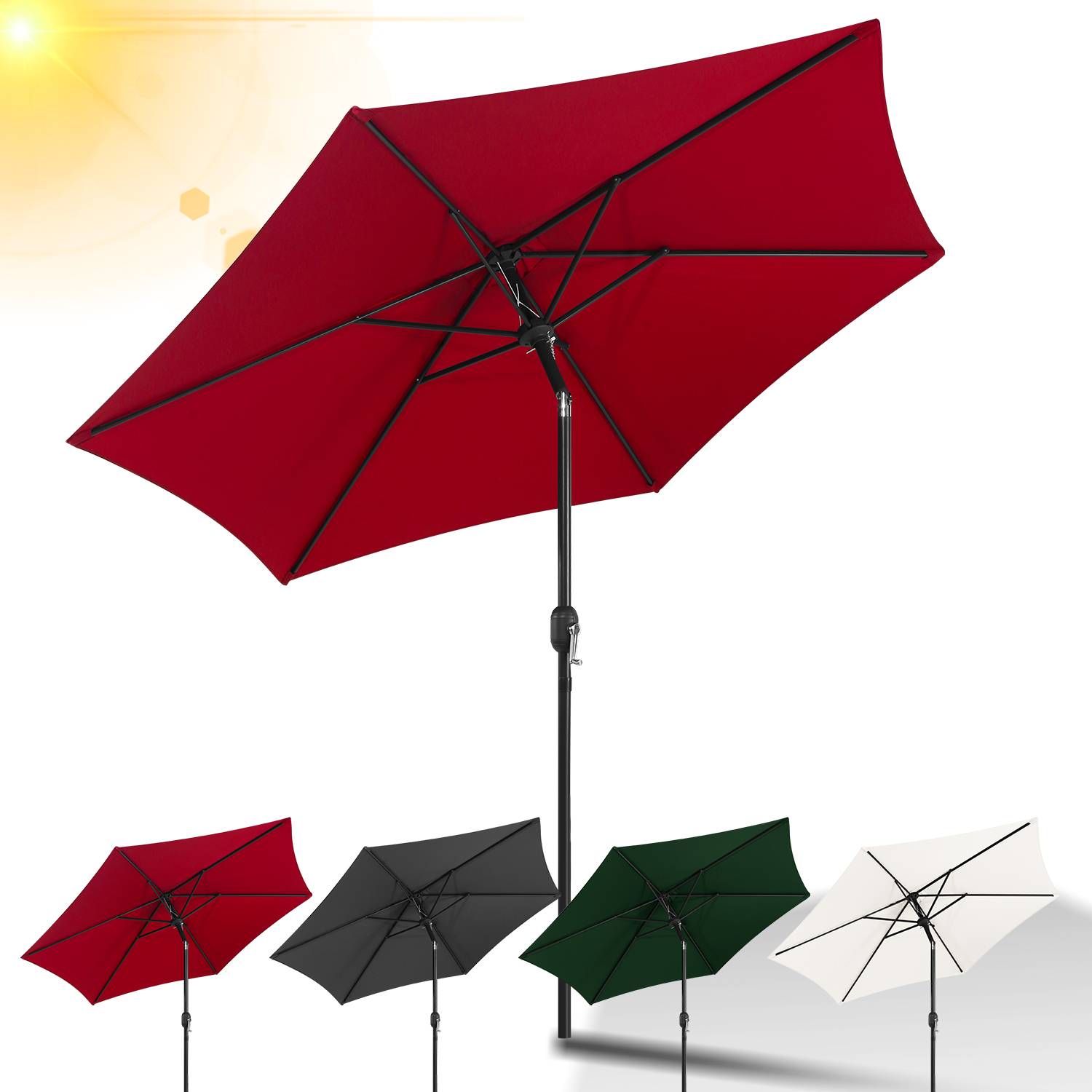 Sonnenschirm Balkon 270cm UV Schutz 40+ Strandschirm Neigbar Wasserabweisend Aluminium Windöffnung Gartenschirm, Rot