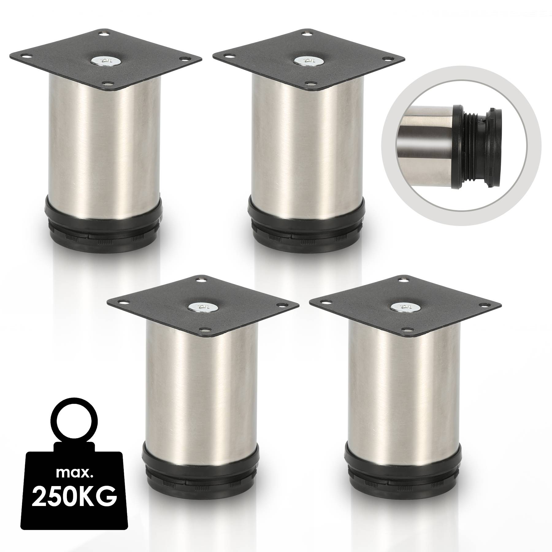 12er Set Möbelfüße Tischbeine Sockelfuß Tischfuß Möbel Edelstahl，Höhe:100 mm