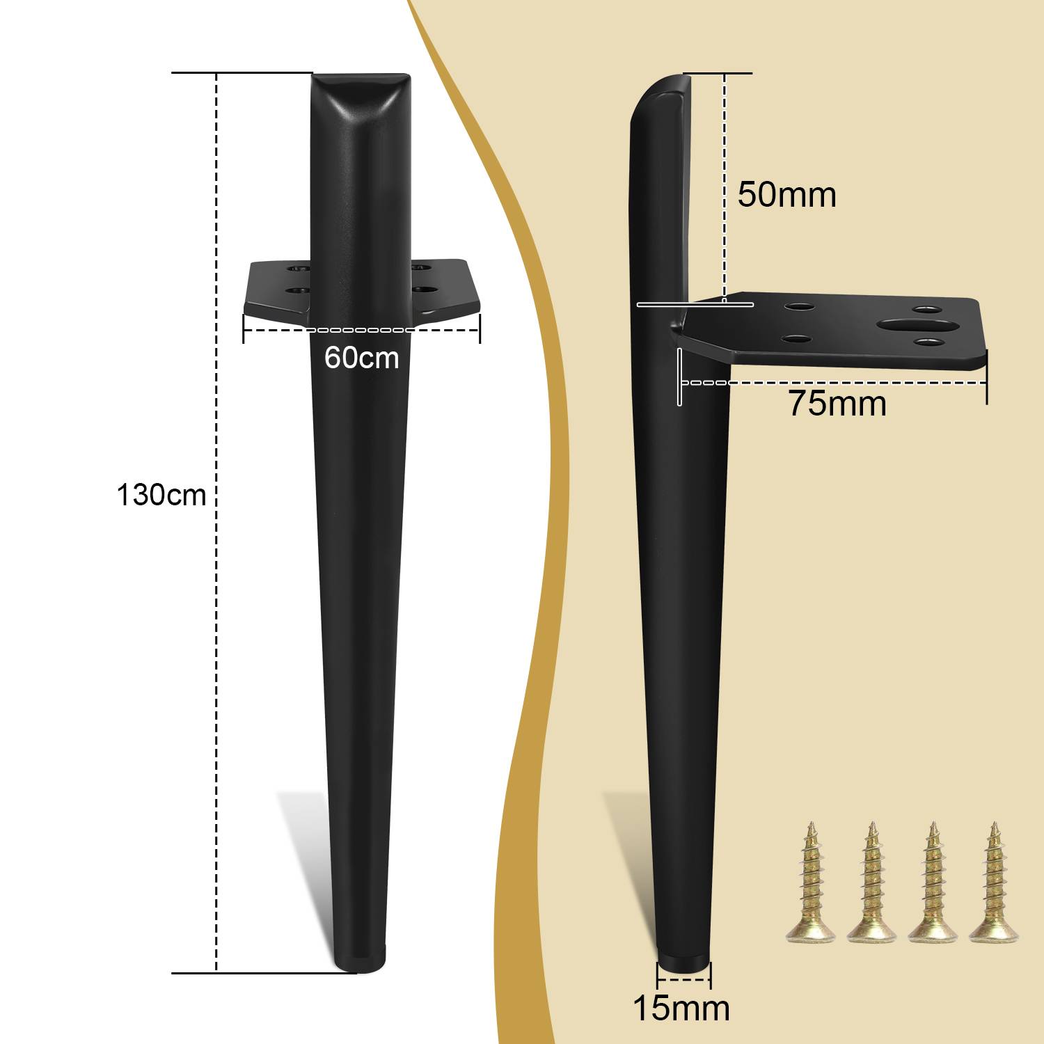 4er Set Möbelfüße Tischbeine Sockelfuß Tischfuß Möbel Metall Schwarz，Höhe:130 mm