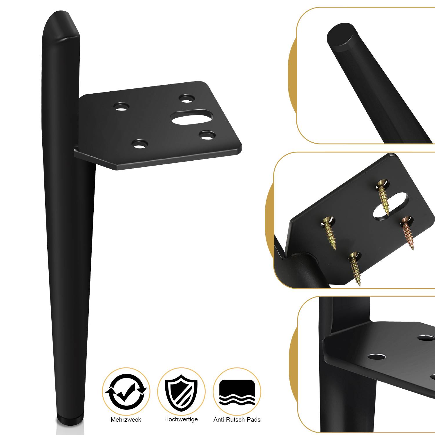 12er Set Möbelfüße Tischbeine Sockelfuß Tischfuß Möbel Metall Schwarz，Höhe:130 mm
