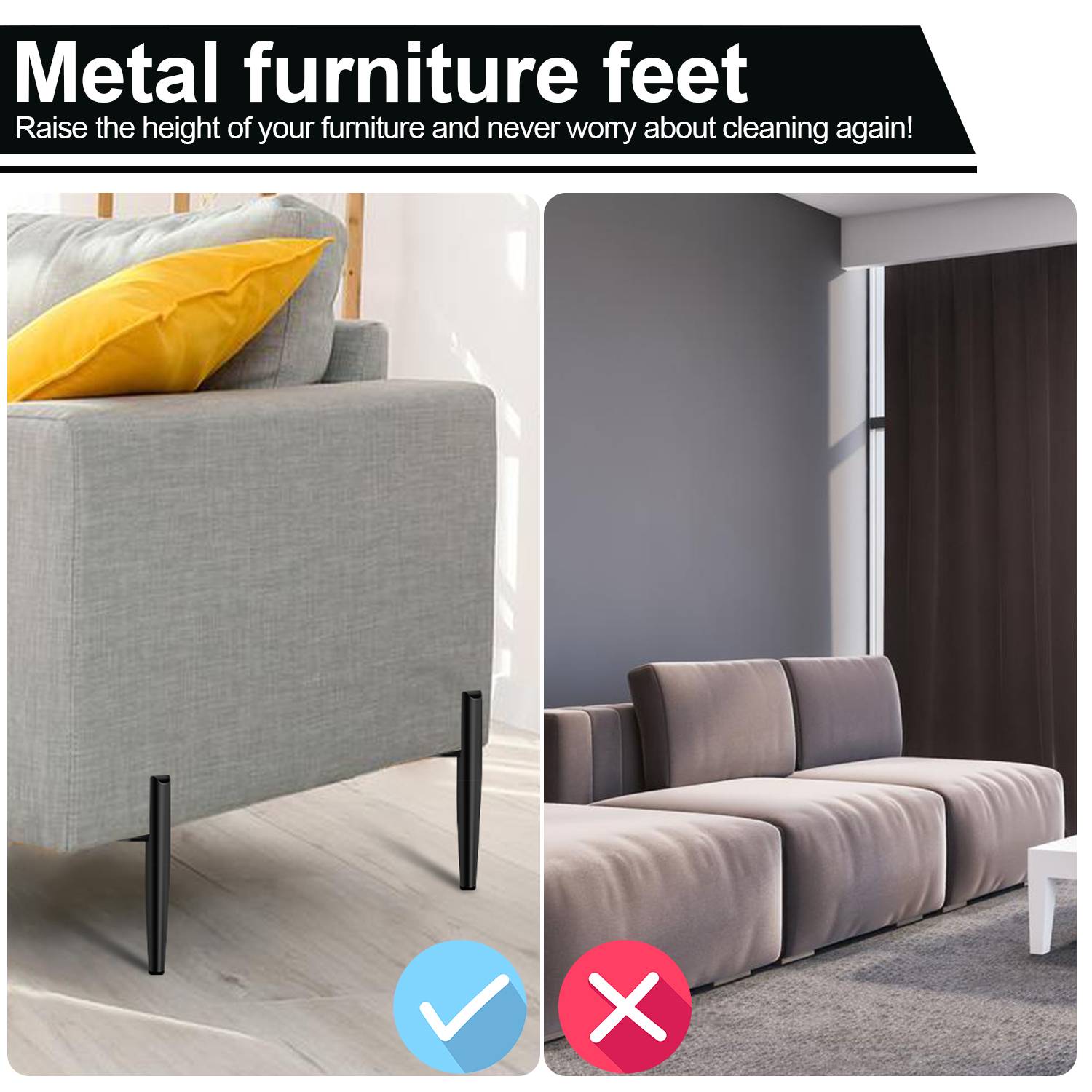 4er Set Möbelfüße Tischbeine Sockelfuß Tischfuß Möbel Metall Schwarz，Höhe:130 mm