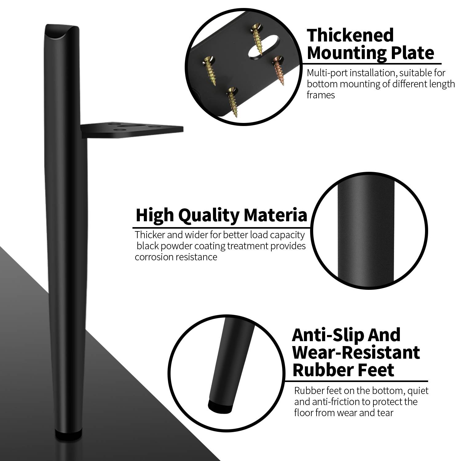 4er Set Möbelfüße Tischbeine Sockelfuß Tischfuß Möbel Metall Schwarz，Höhe:130 mm