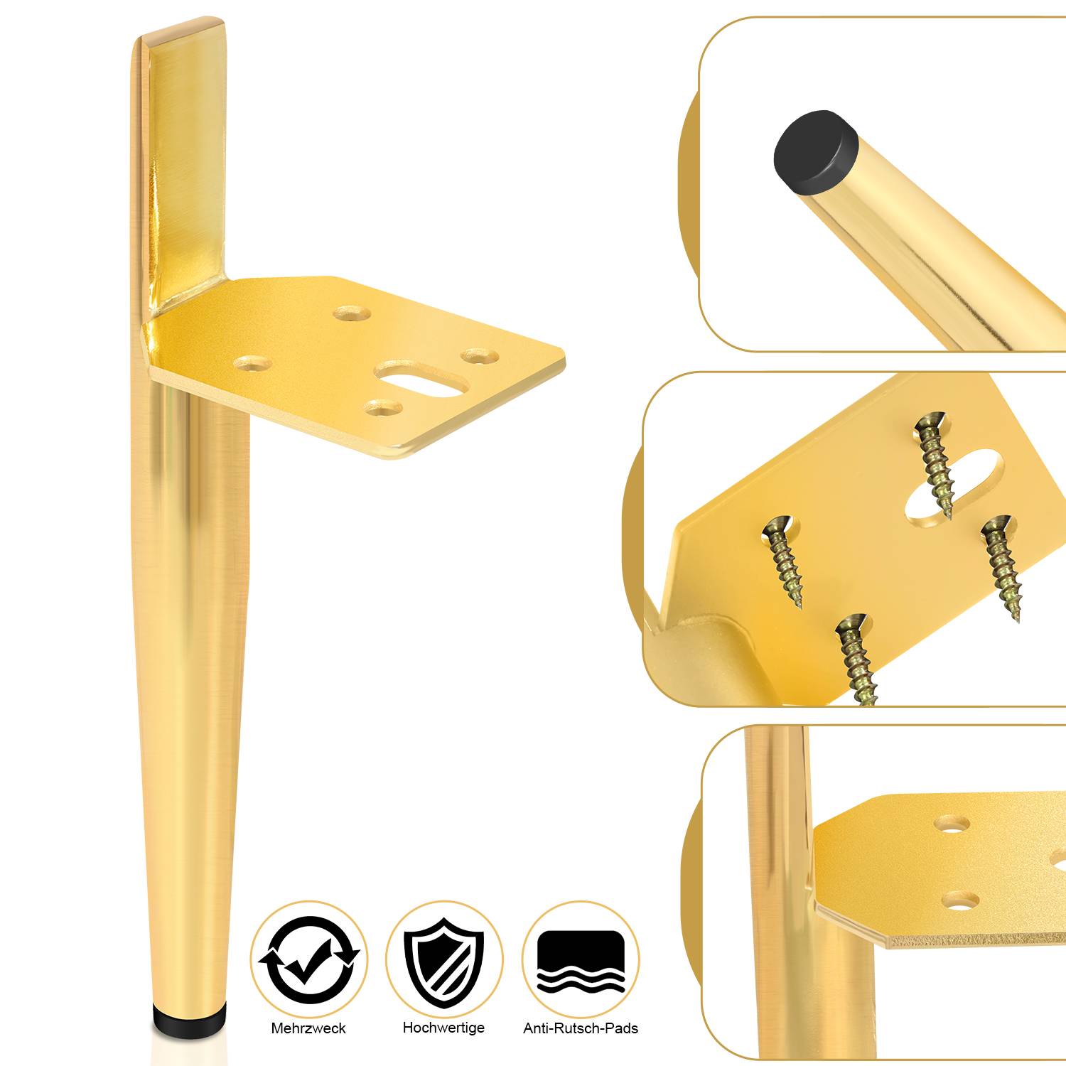 4er Set Möbelfüße Tischbeine Sockelfuß Tischfuß Möbel Metall Gold，Höhe:150 mm