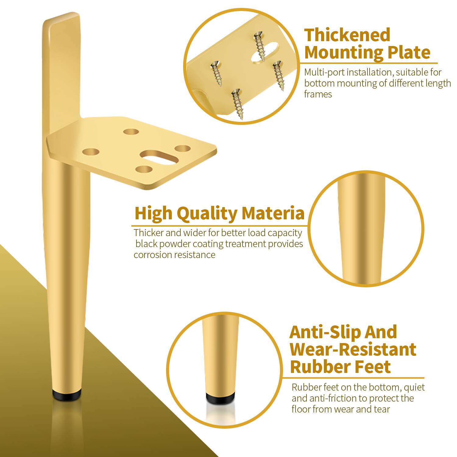 8er Set Möbelfüße Tischbeine Sockelfuß Tischfuß Möbel Metall Gold，Höhe:130 mm