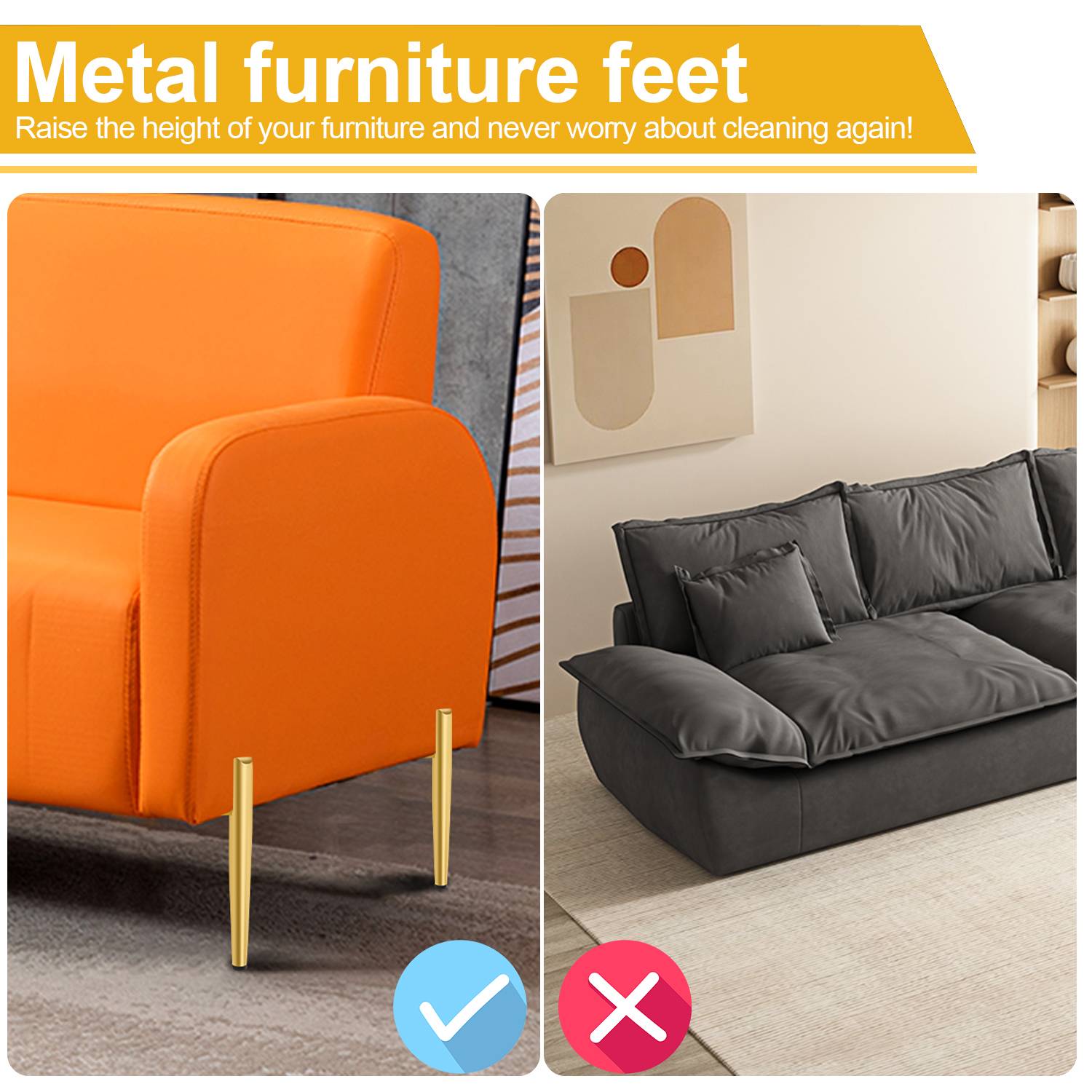 8er Set Möbelfüße Tischbeine Sockelfuß Tischfuß Möbel Metall Gold，Höhe:150 mm