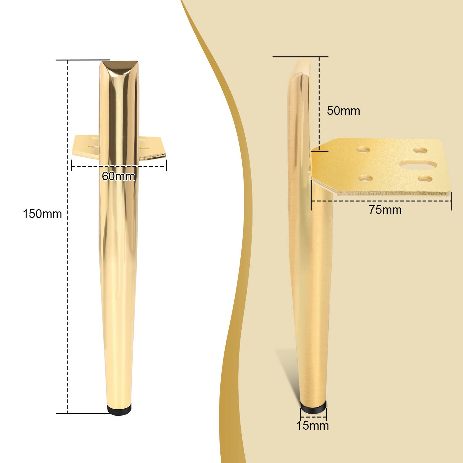 4er Set Möbelfüße Tischbeine Sockelfuß Tischfuß Möbel Metall Gold，Höhe:150 mm