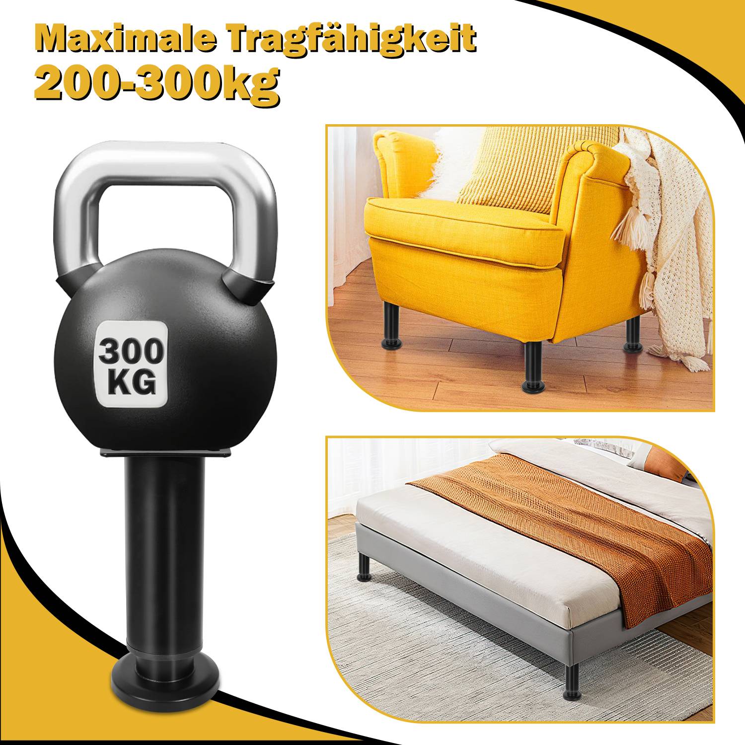 12er Set Möbelfüße Tischbeine Sockelfuß Tischfuß Möbel Schwarz，Höhenverstellbar 120-180 mm