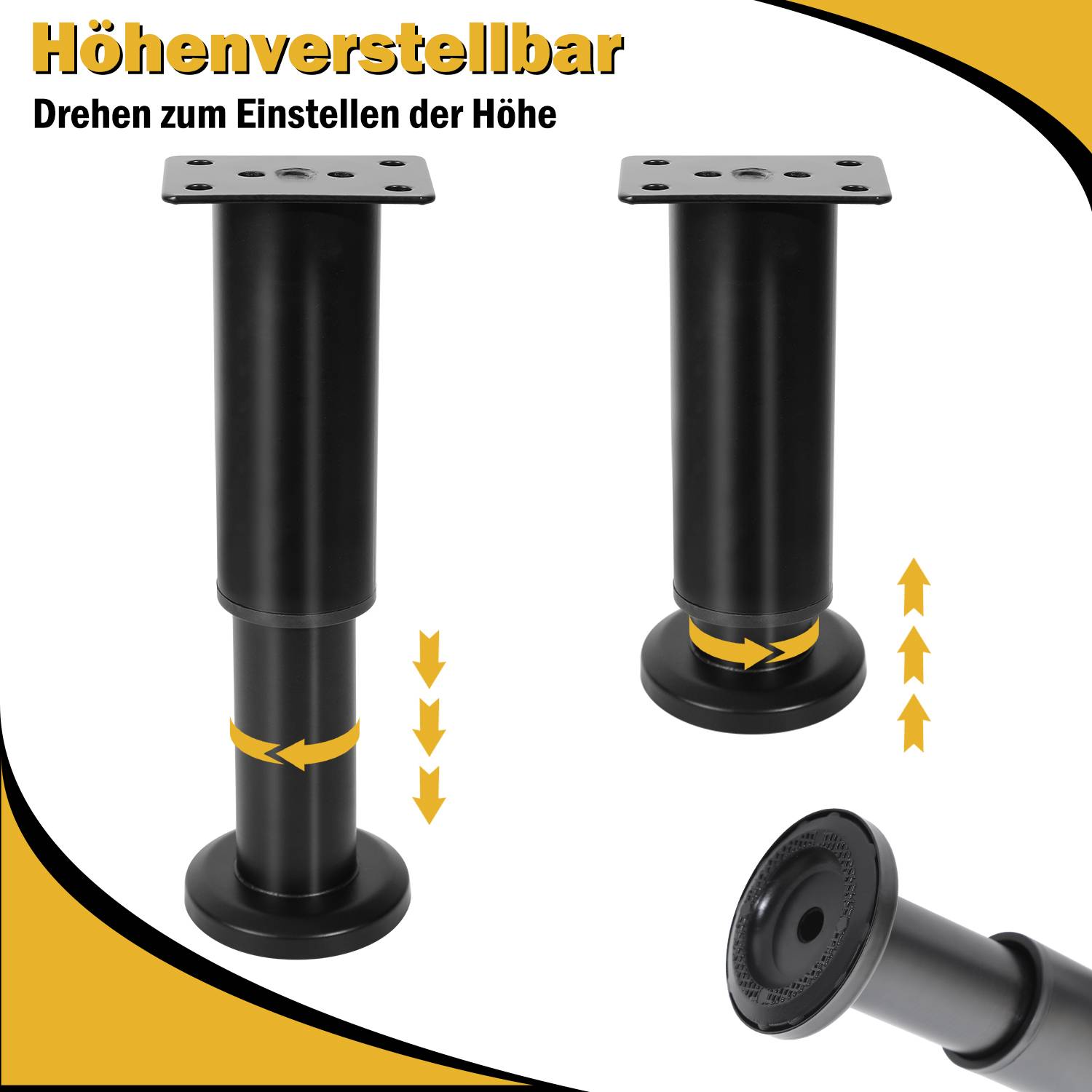 12er Set Möbelfüße Tischbeine Sockelfuß Tischfuß Möbel Schwarz，Höhenverstellbar 120-180 mm