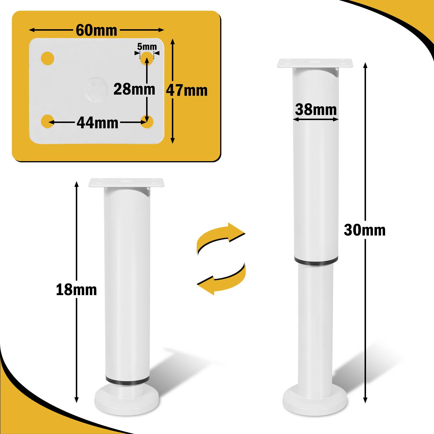 8er Set Möbelfüße Tischbeine Sockelfuß Tischfuß Möbel Weiß，Höhenverstellbar 180-300 mm