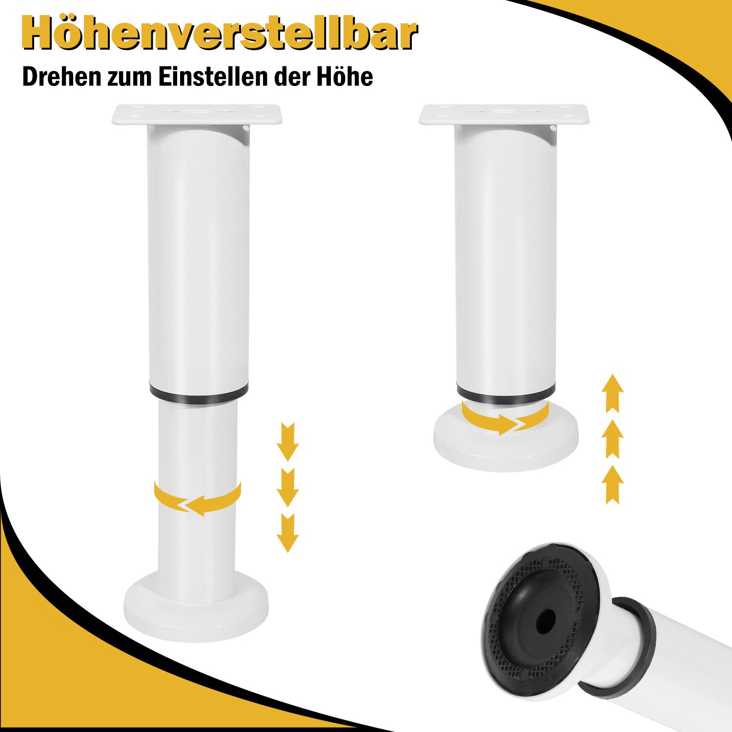8er Set Möbelfüße Tischbeine Sockelfuß Tischfuß Möbel Weiß，Höhenverstellbar 120-180 mm