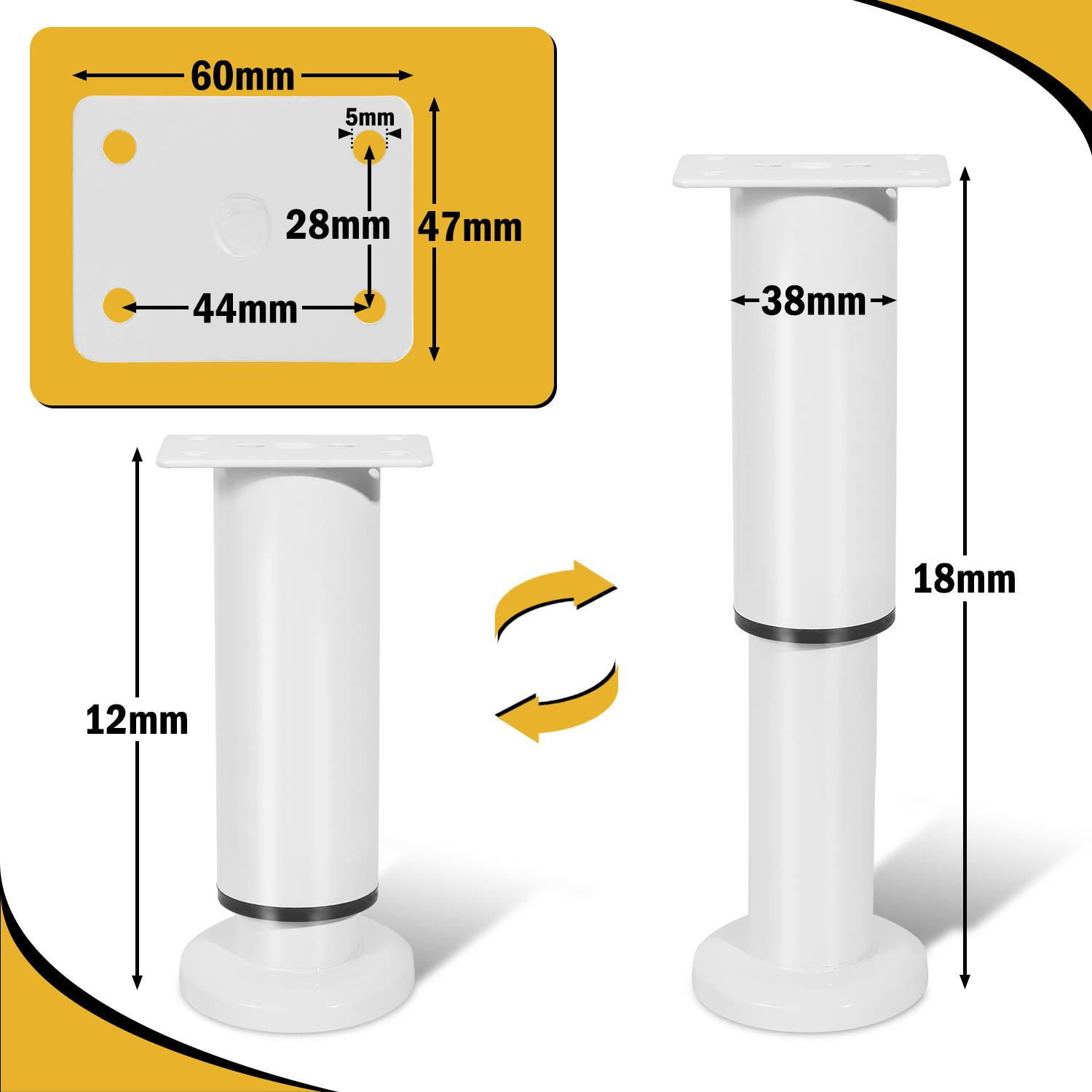 4er Set Möbelfüße Tischbeine Sockelfuß Tischfuß Möbel Weiß，Höhenverstellbar 120-180 mm