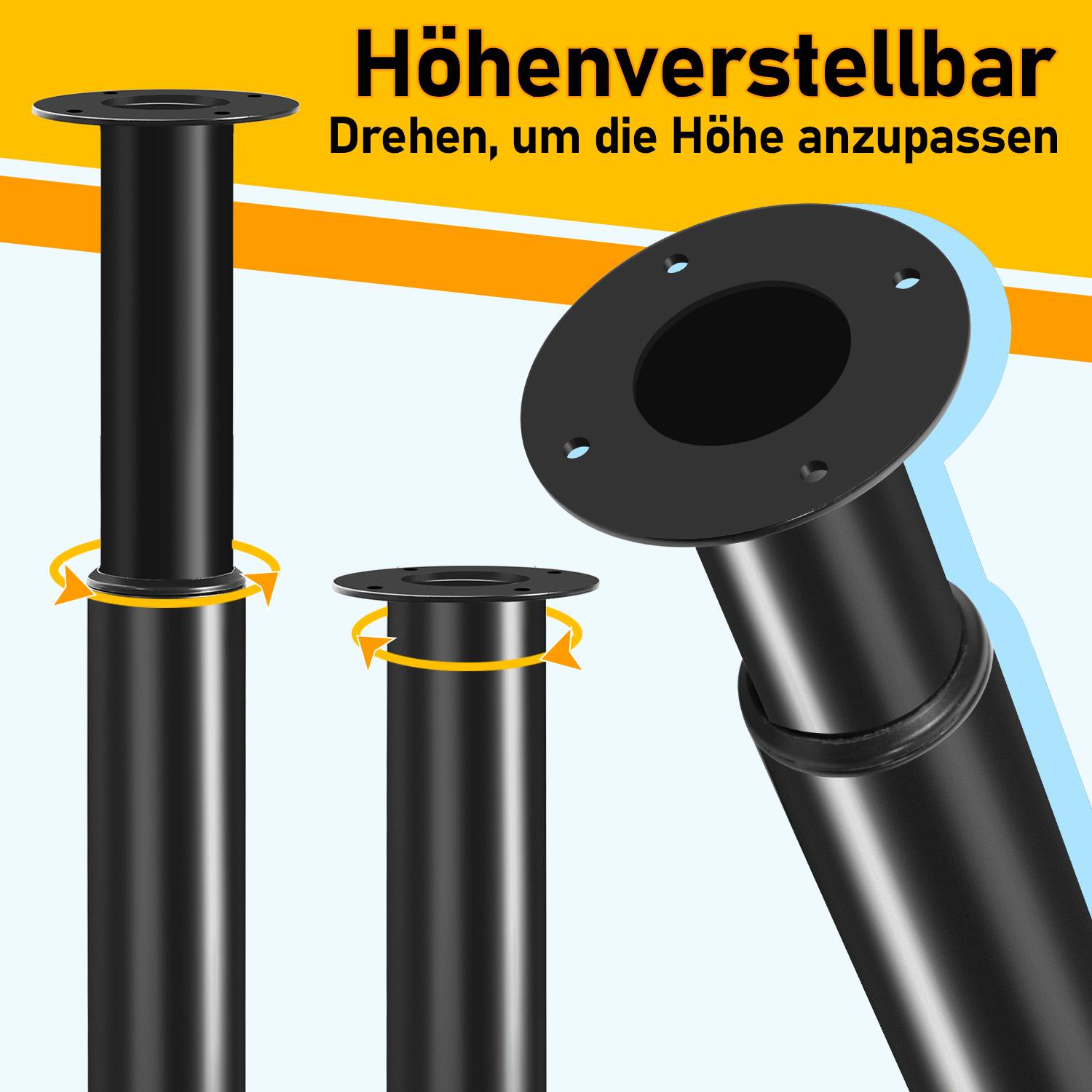 4er Set Möbelfüße Tischbeine Sockelfuß Tischfuß Möbel Eisenhaltig Schwarz，Höhenverstellbar 700-1100 mm