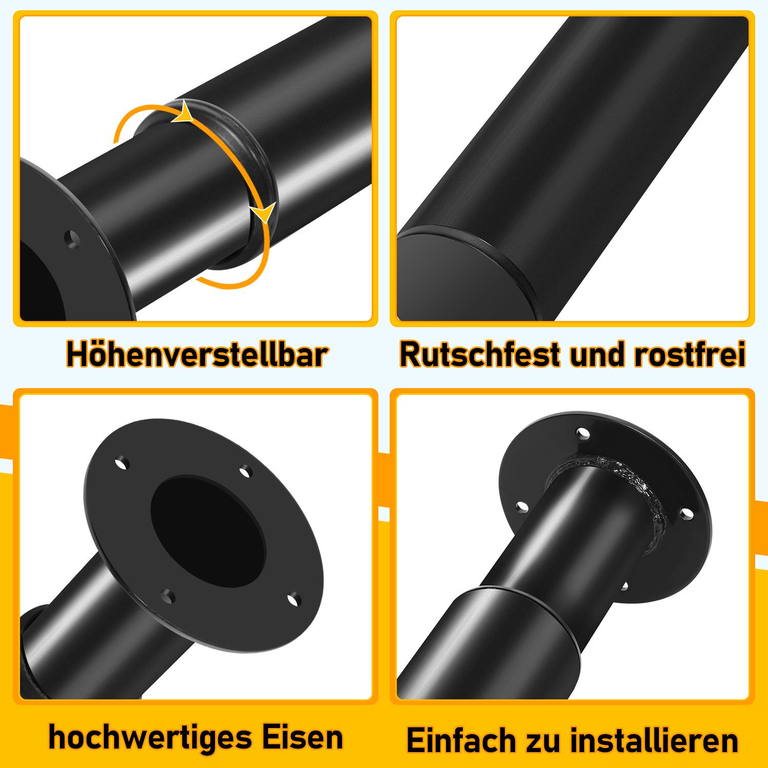 8er Set Möbelfüße Tischbeine Sockelfuß Tischfuß Möbel Eisenhaltig Schwarz，Höhenverstellbar 700-1100 mm