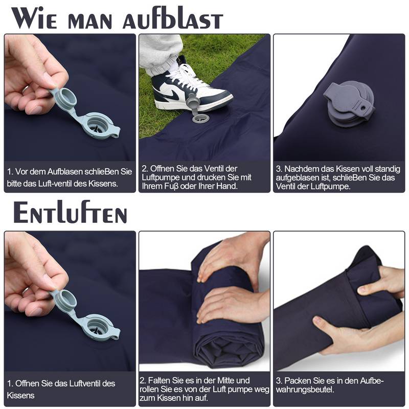 Isomatte, Isomatten Camping, Isomatte Outdoor, Dicke Ultraleicht Isomatte mit Kissen Selbstaufblare Schlafmatte, wasserdichte & Faltbare, Navy Blau