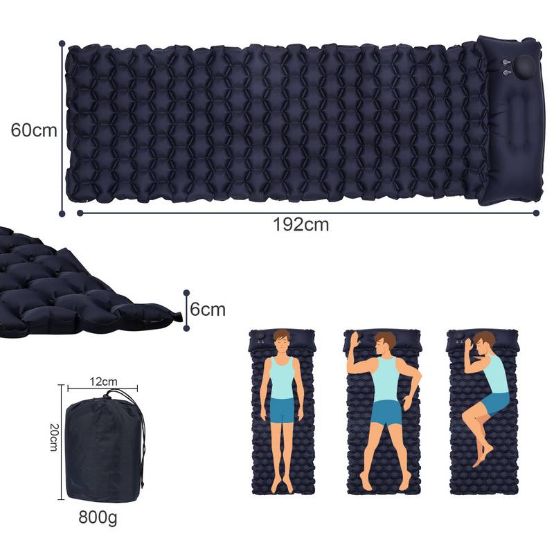 Isomatte, Isomatten Camping, Isomatte Outdoor, Dicke Ultraleicht Isomatte mit Kissen Selbstaufblare Schlafmatte, wasserdichte & Faltbare, Navy Blau