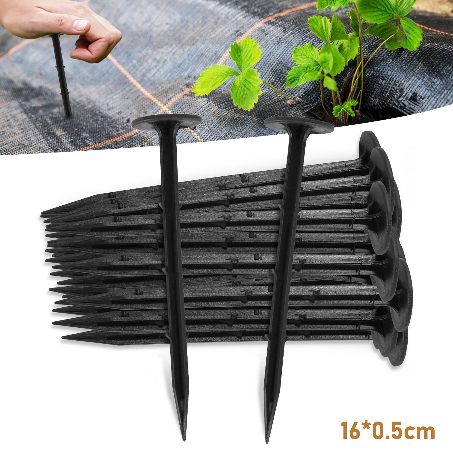 1000x Erdanker, Länge: 16cm, Ø 5mm, Nagelkopfdurchmesse Ø 3,5 cm, Zeltheringe, Heringe, Befestigungsanker für Gartenvlies Unkrautvlies, Plastik