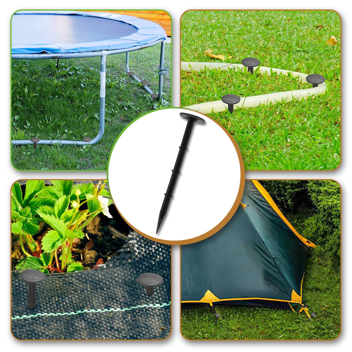 600x Erdanker, Länge: 16cm, Ø 5mm, Nagelkopfdurchmesse Ø 3,5 cm, Zeltheringe, Heringe, Befestigungsanker für Gartenvlies Unkrautvlies, Plastik