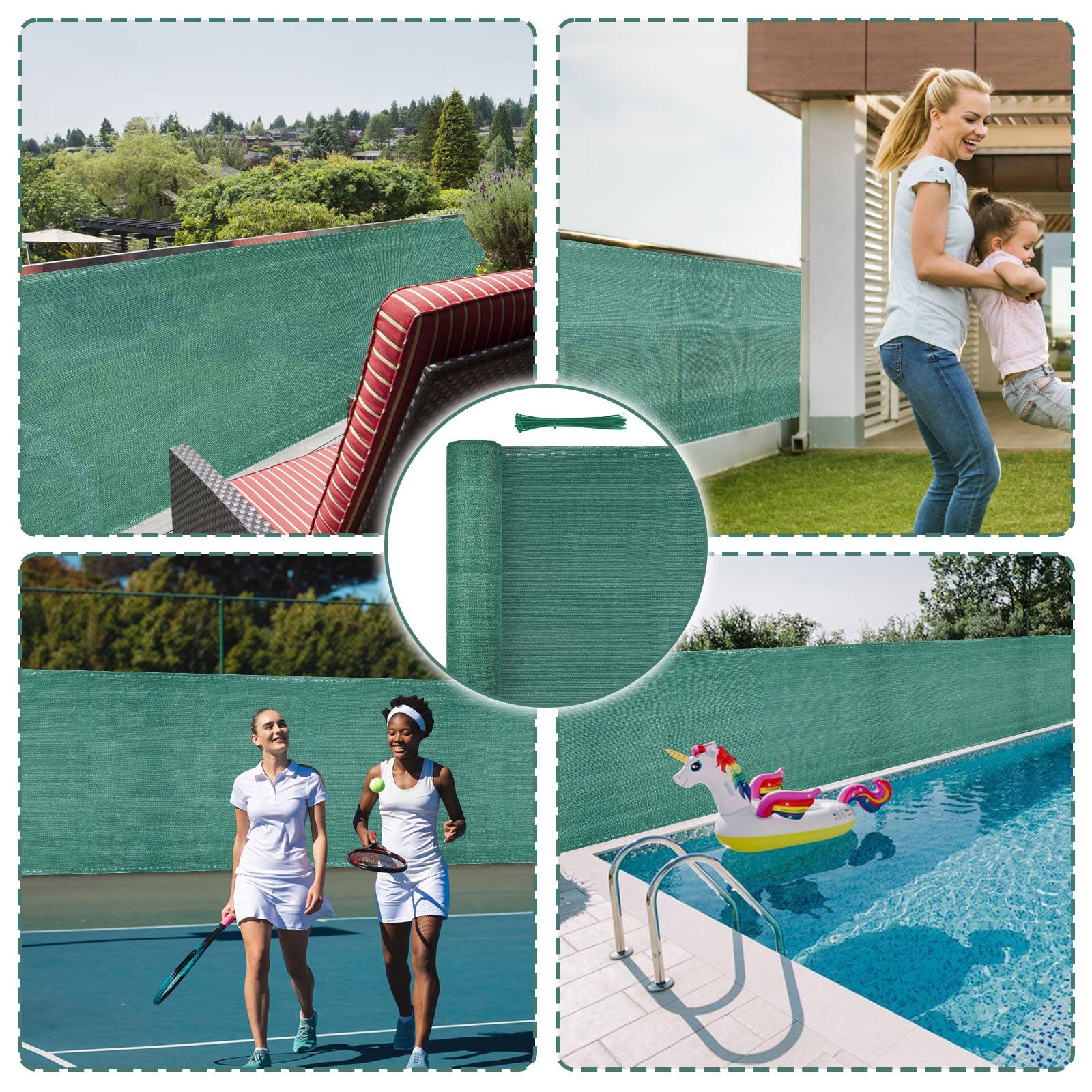 1,8x20m Zaunblende Sichtschutz, 150g/m² HDPE, Tennissichtschutz, Grün, Sonnenschutz, Windschutz, mit Kabelbindern