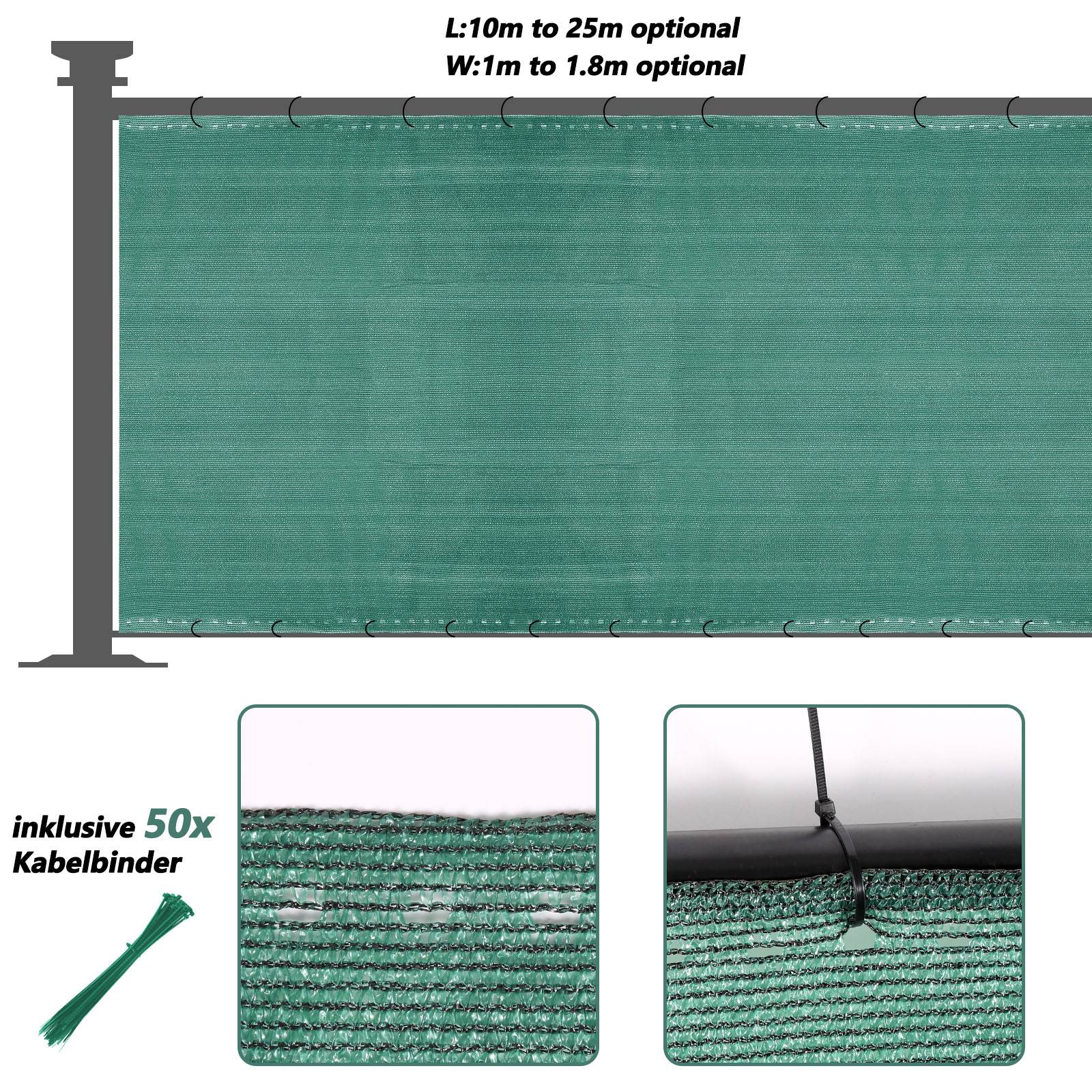 1,2x20m Zaunblende Sichtschutz, 150g/m² HDPE, Tennissichtschutz, Grün, Sonnenschutz, Windschutz, mit Kabelbindern