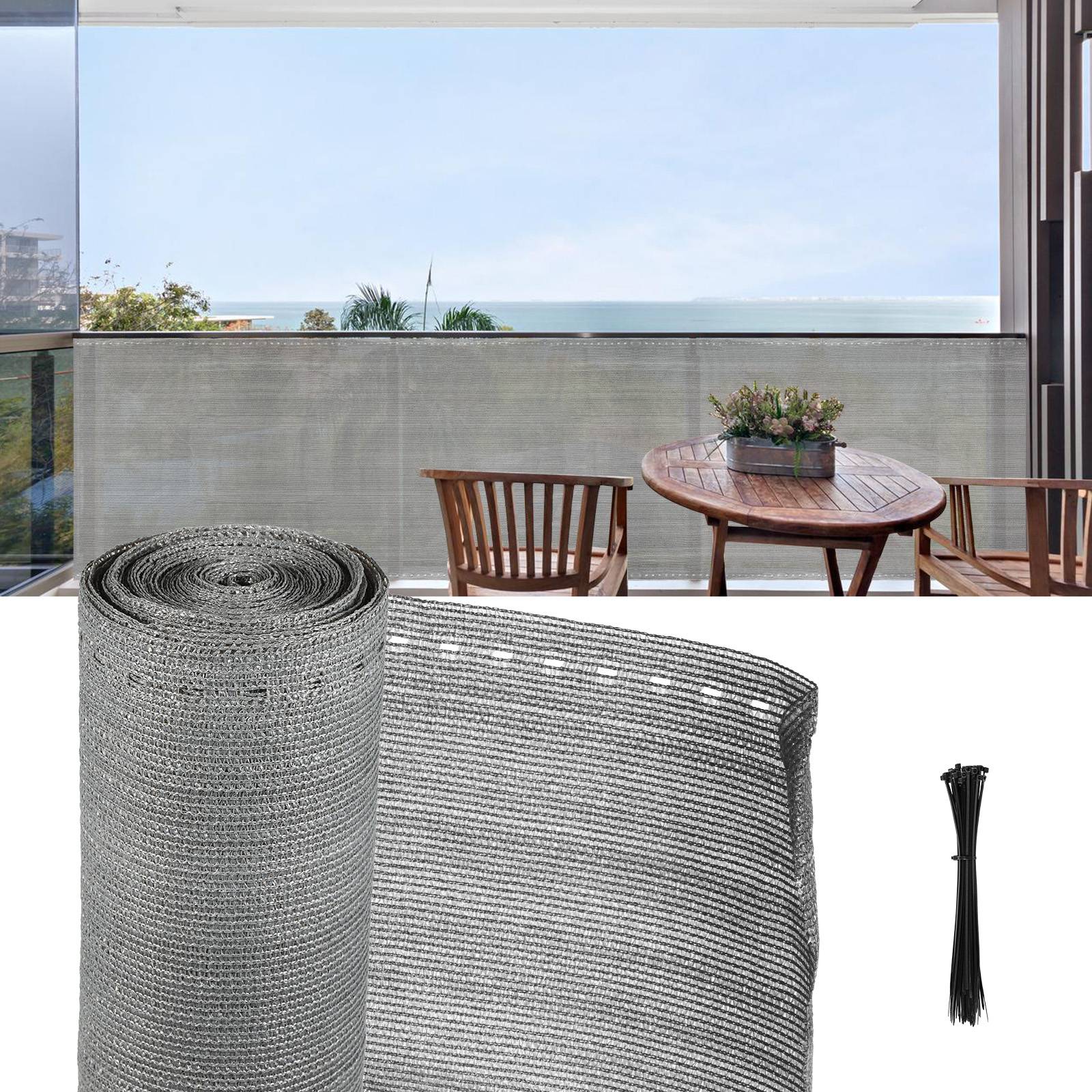 1,8x20m Zaunblende Sichtschutz, 150g/m² HDPE, Tennissichtschutz, Anthrazit, Sonnenschutz, Windschutz, mit Kabelbindern