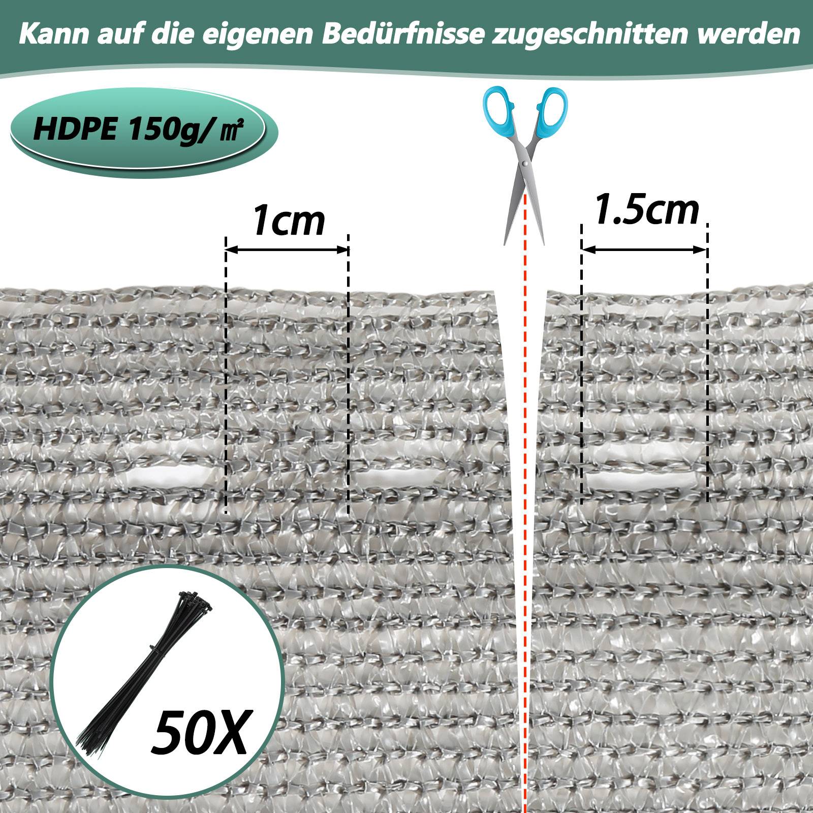1,8x25m Zaunblende Sichtschutz, 150g/m² HDPE, Tennissichtschutz, Anthrazit, Sonnenschutz, Windschutz, mit Kabelbindern