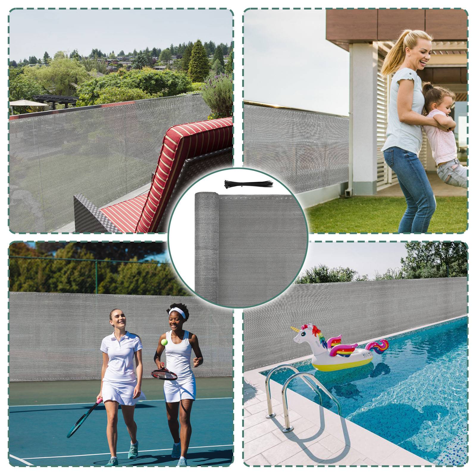 1,8x25m Zaunblende Sichtschutz, 150g/m² HDPE, Tennissichtschutz, Anthrazit, Sonnenschutz, Windschutz, mit Kabelbindern