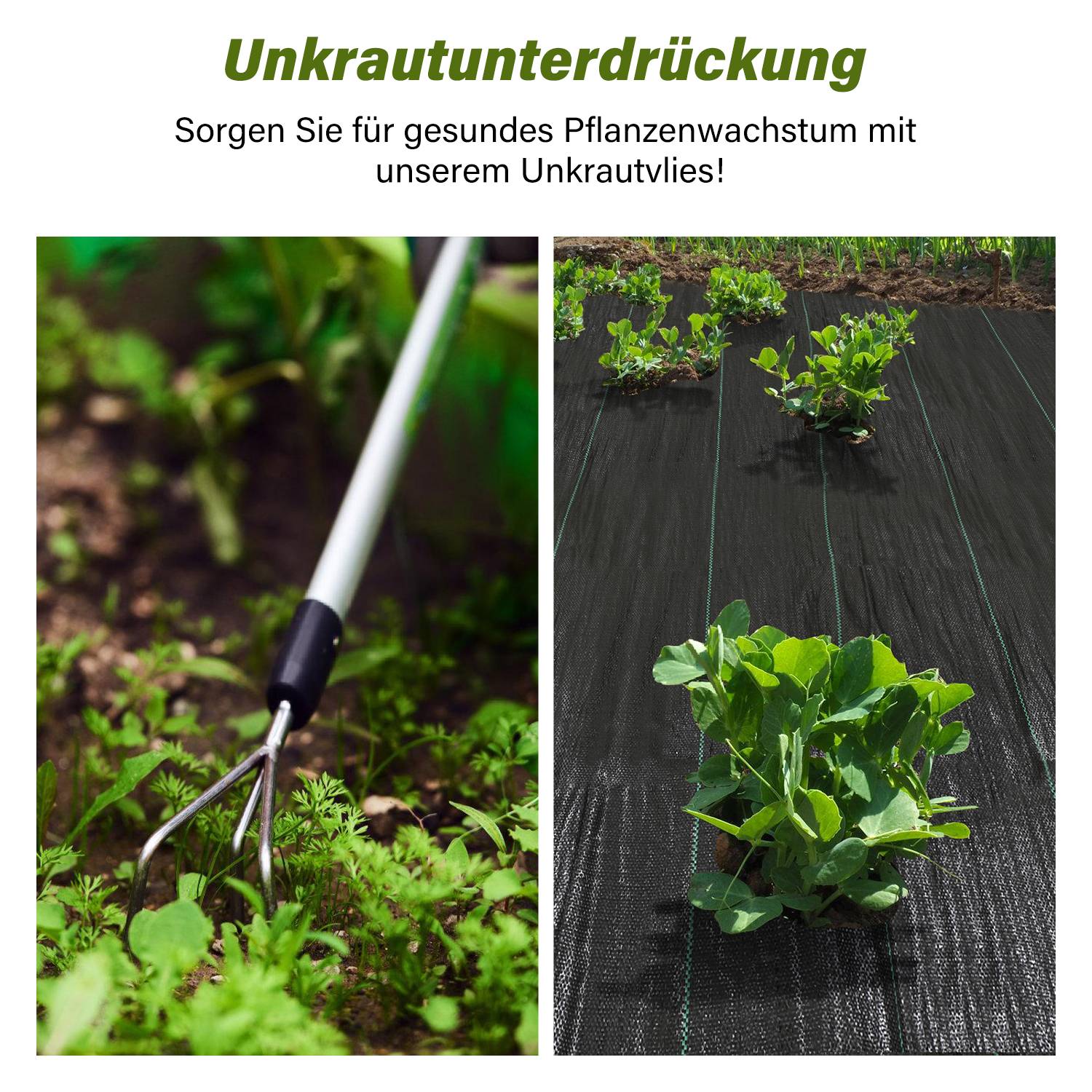 Unkrautvlies 100g/㎡ Unkrautfolie Wasserdurchlässig Unkrautflies für Garten Unkrautgewebe mit Nägel & Trennlinie 10m² Anti-Unkraut UV-beständig,