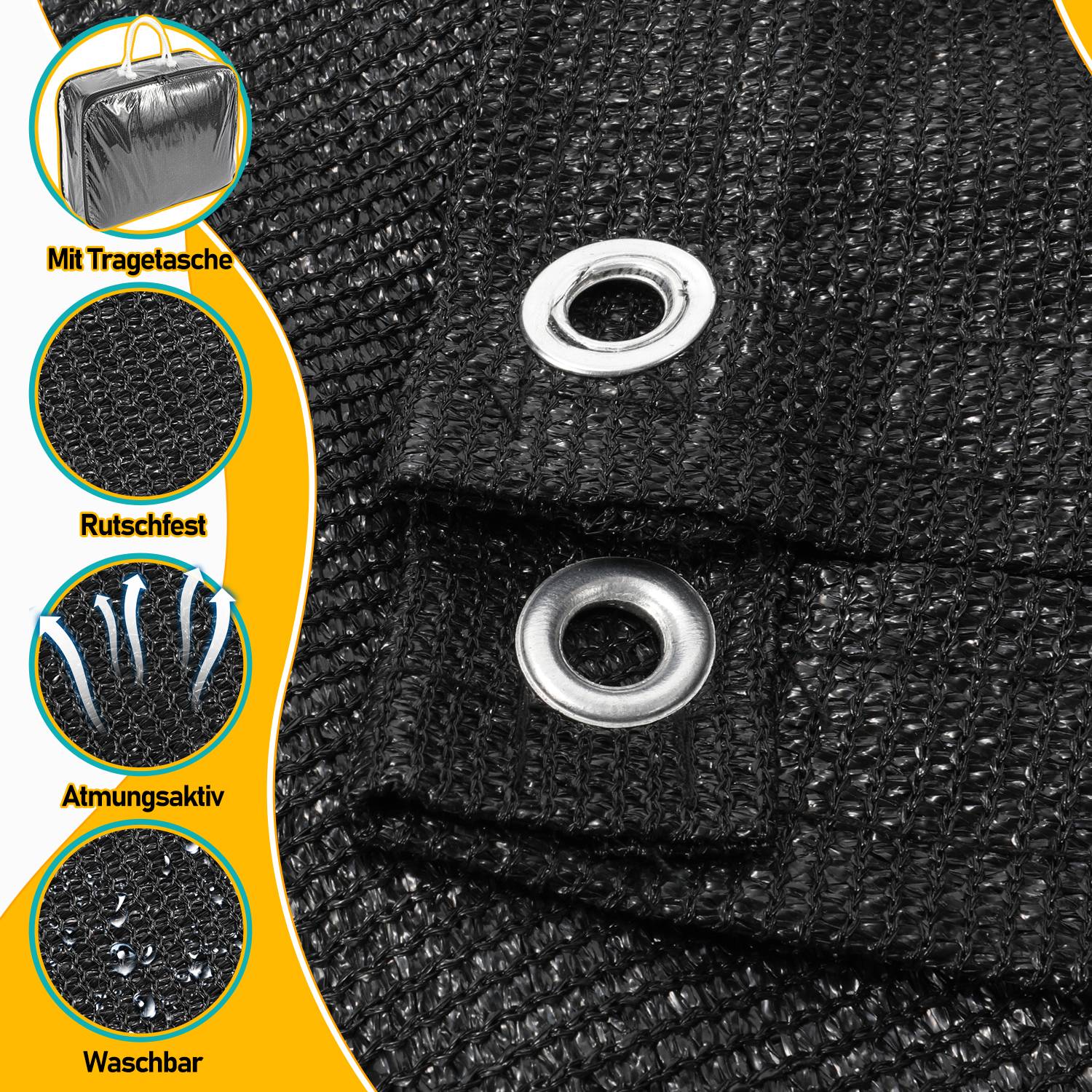 Vorzeltteppich 400x600cm Zeltteppiche mit 13 Nagel und 12 Löchern Camping teppich HDPE Zeltunterlage, Schwarz