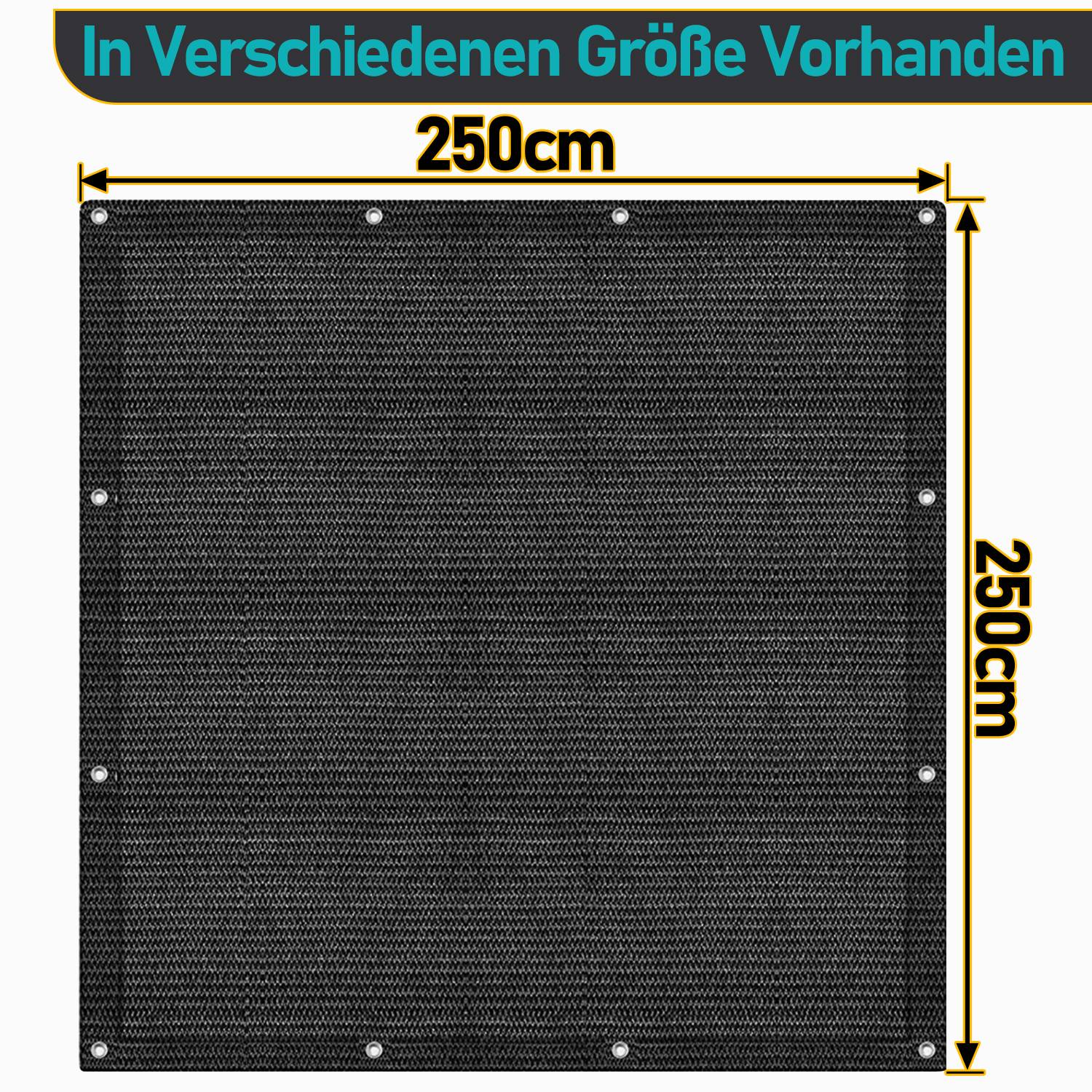 Vorzeltteppich 250x250cm Zeltteppiche mit 13 Nagel und 12 Löchern Camping teppich HDPE Zeltunterlage, Schwarz