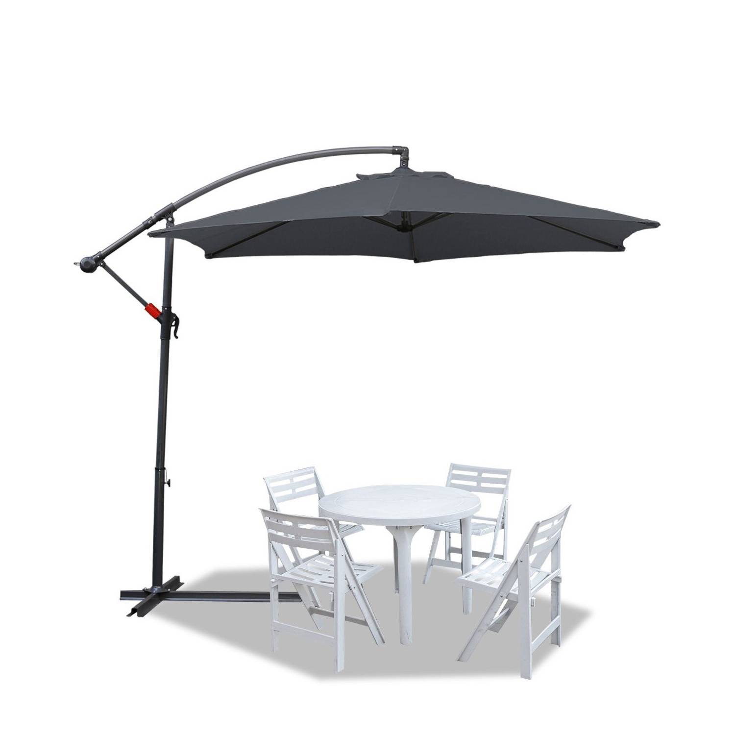 360° drehbare Ampelschirm Ø300cm Sonnenschirm mit Kurbelschirm UV40+ Gartenschirm Marktschirm Grau